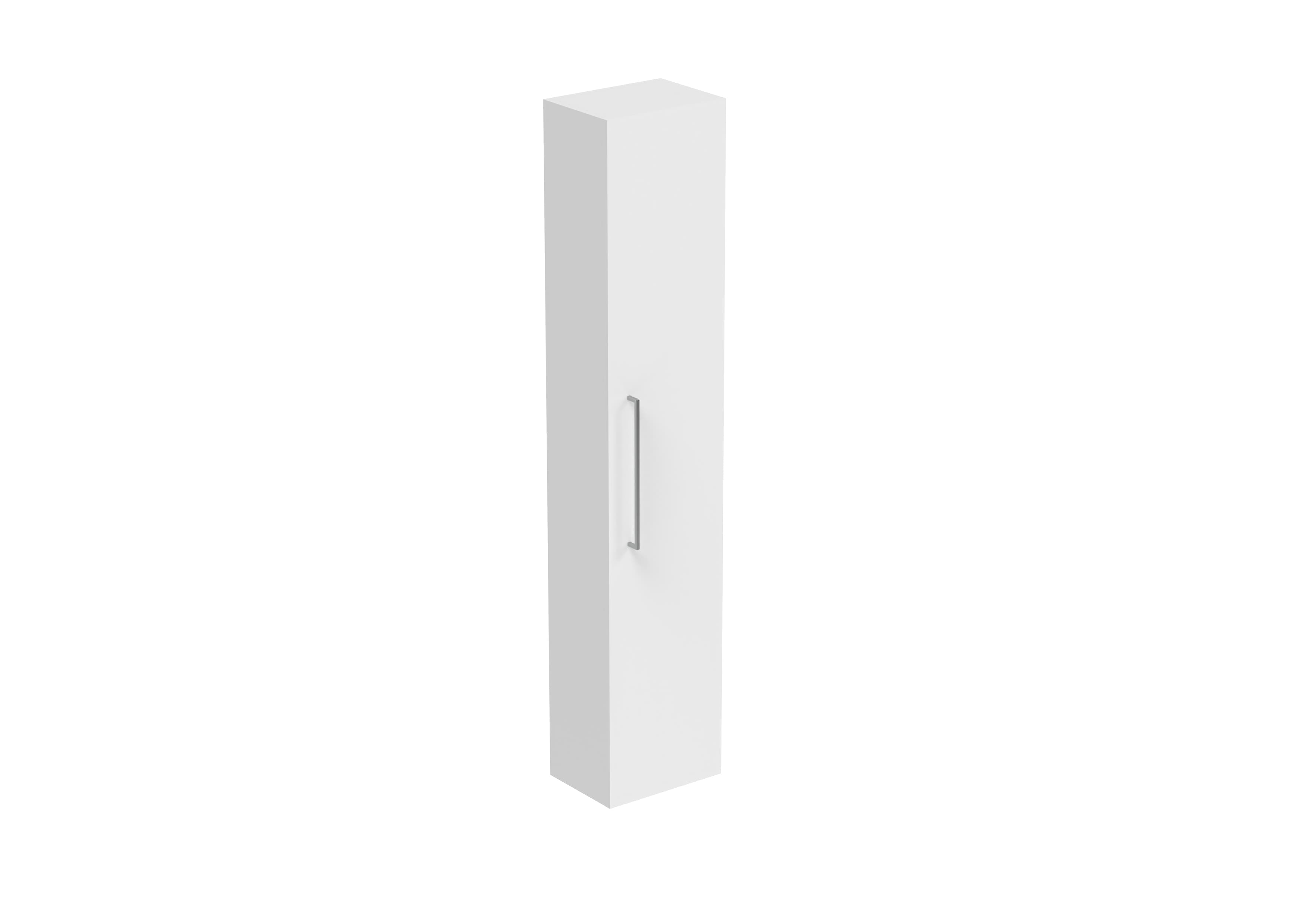 White tall single-door cabinet with a slim vertical metal handle