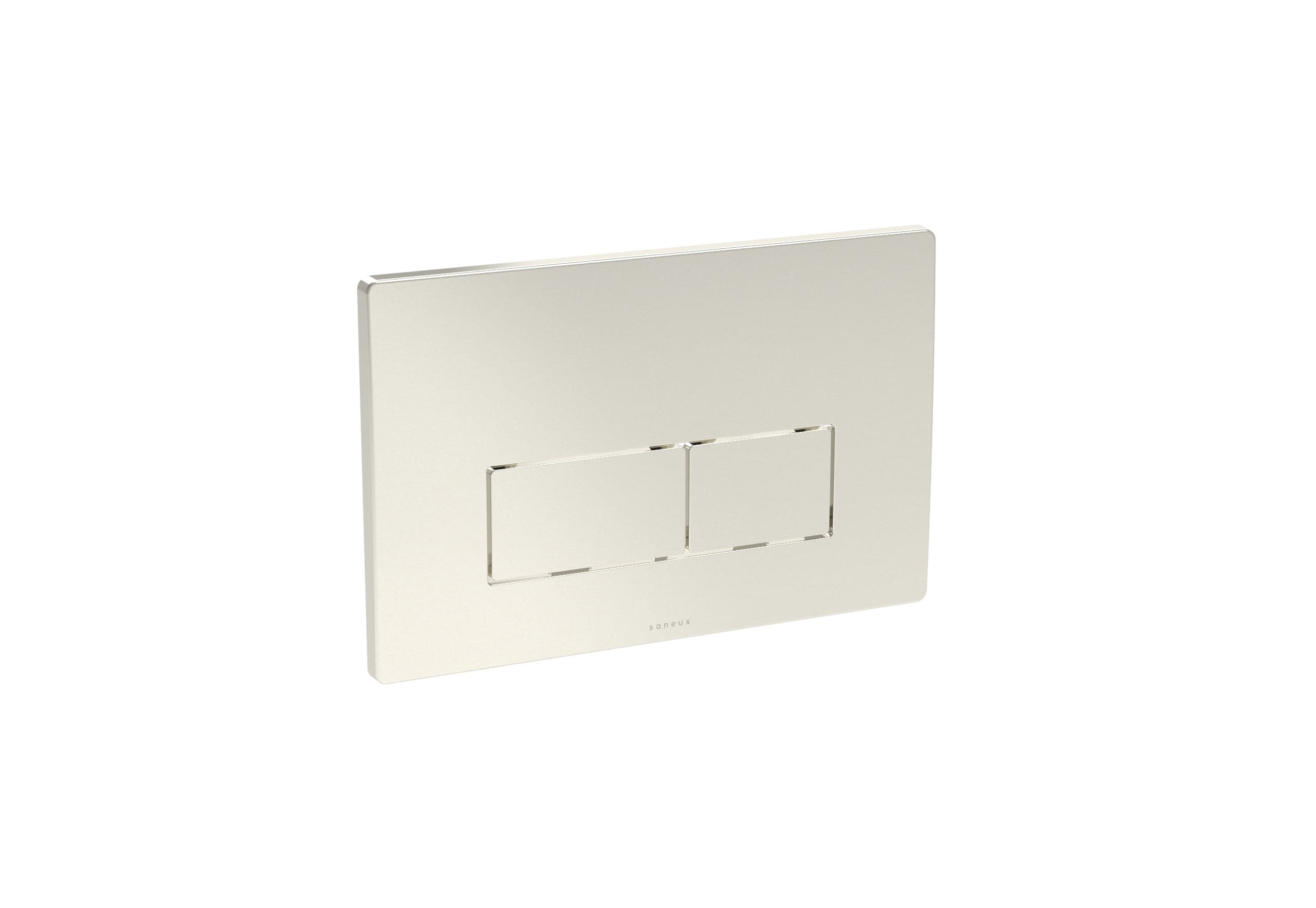 Brushed-metal rectangular flush plate with two adjacent rectangular buttons