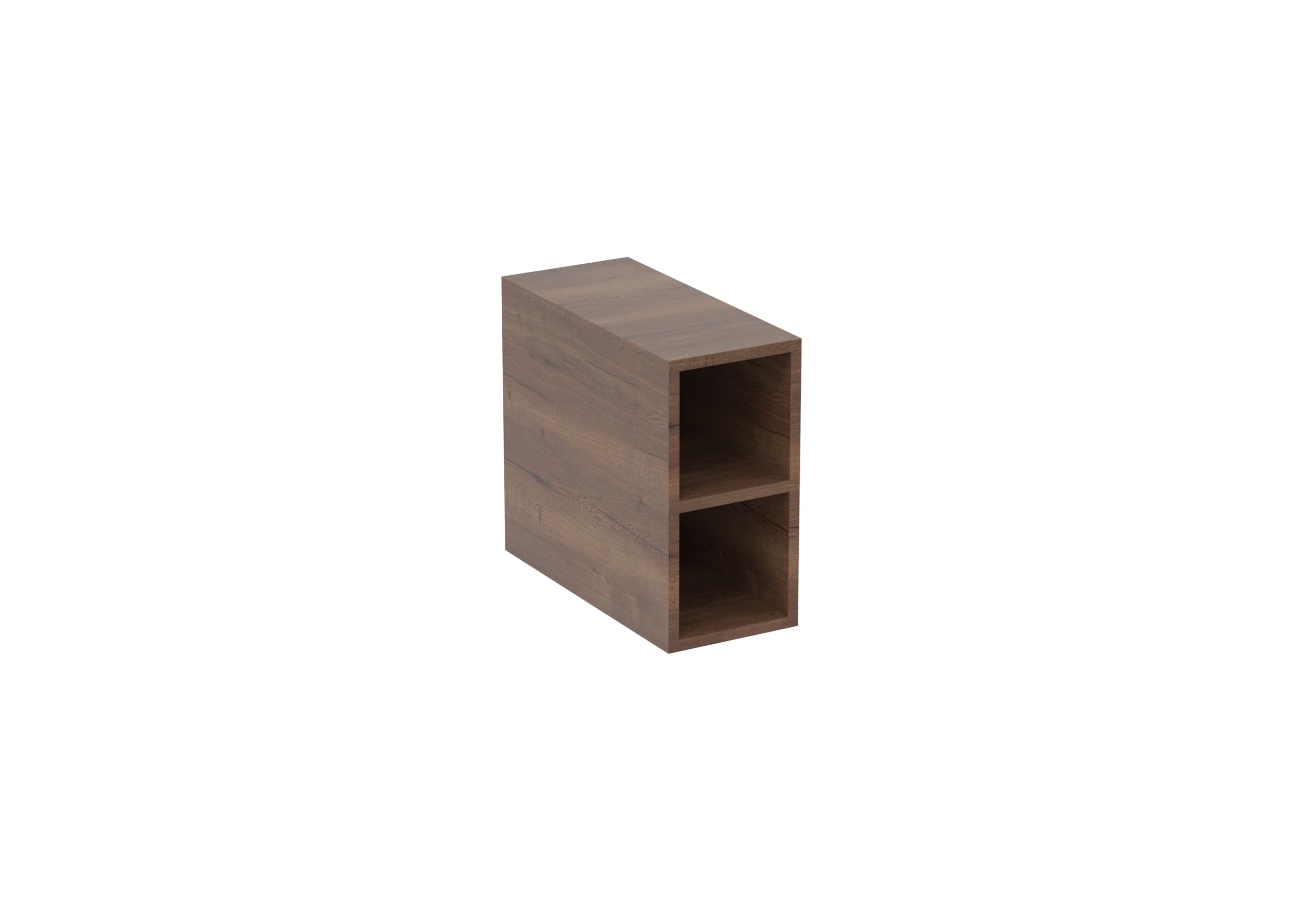 Woodgrain open furniture spacer with two shelf compartments