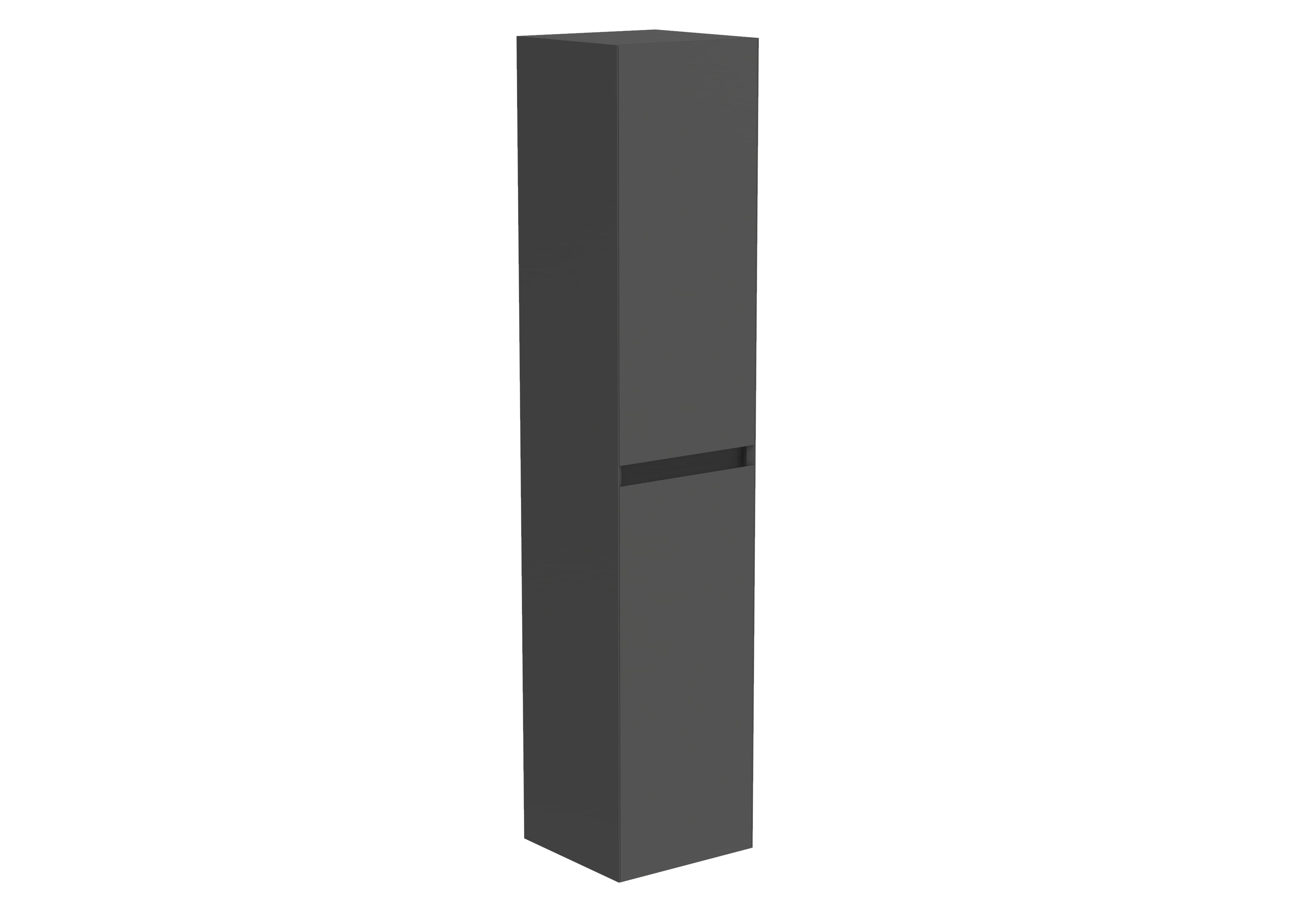 Dark tall two-door side cabinet with a recessed horizontal opening grip