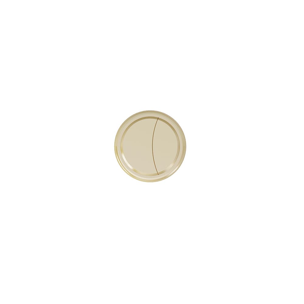 Round brass-coloured cistern button divided into two curved sections