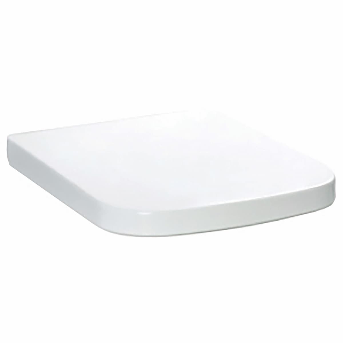 White wrap-over toilet seat with a rounded rectangular outline