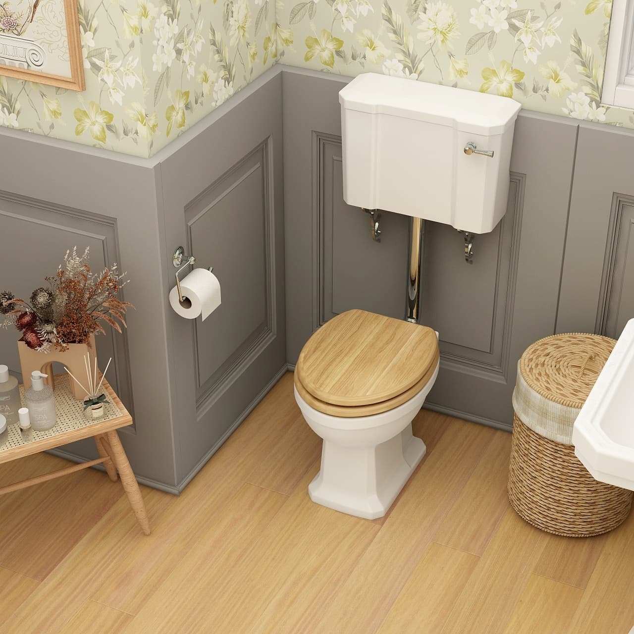 Wyndham Low Level Chrome flush pipe and ornate wall bracket pack view 2