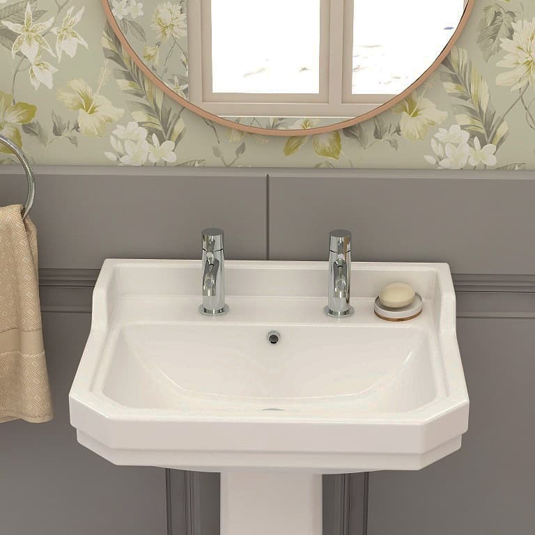 Wyndham traditional 580mm basin with two tap holes view 2