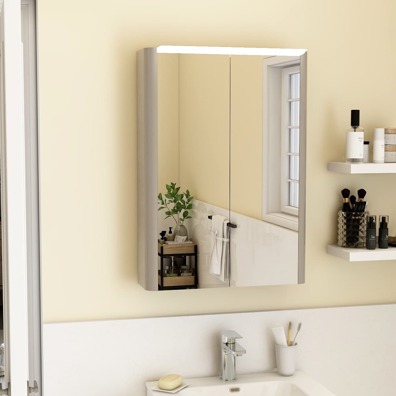 Suburb 500mm two door mirror cabinet with light and shaver socket in Matt Ash