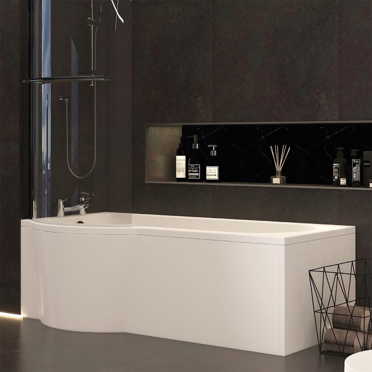 Imex Arco curved shower bath screen in chrome view 3