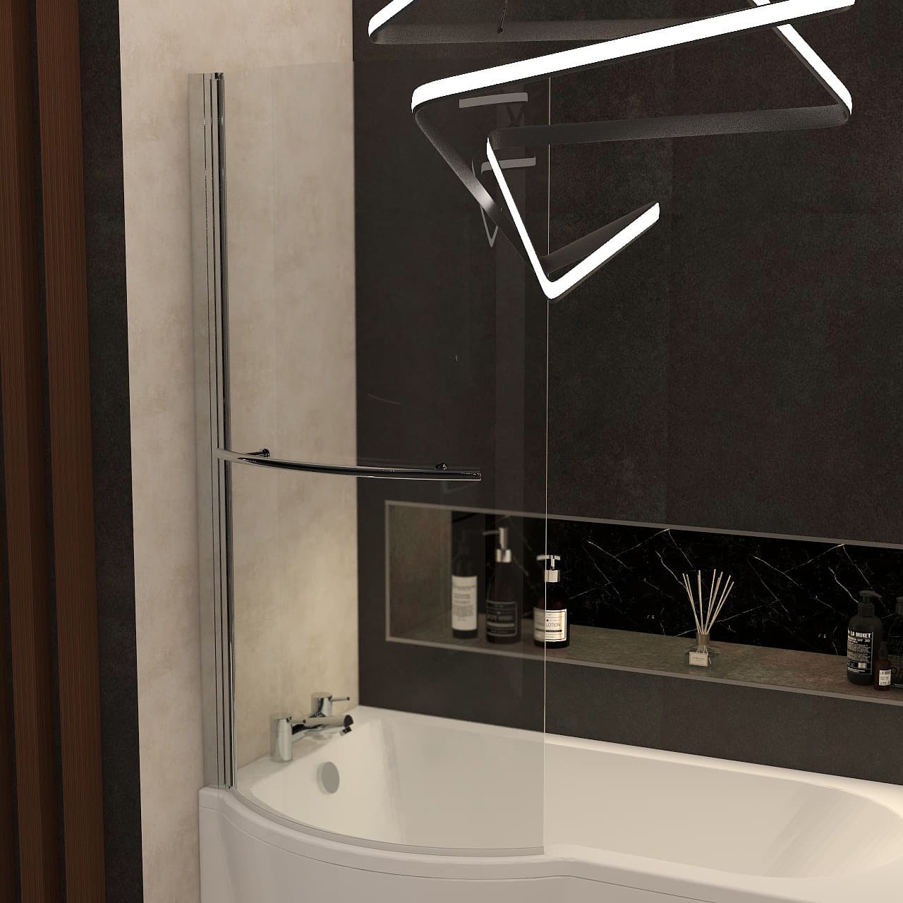Imex Arco curved shower bath screen in chrome view 2