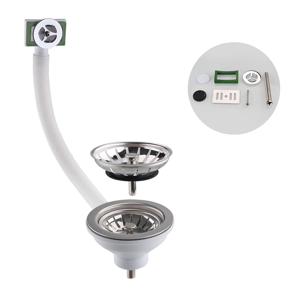 Basket Strainer Waste with Universal Overflow Rectangular/Round in Chrome