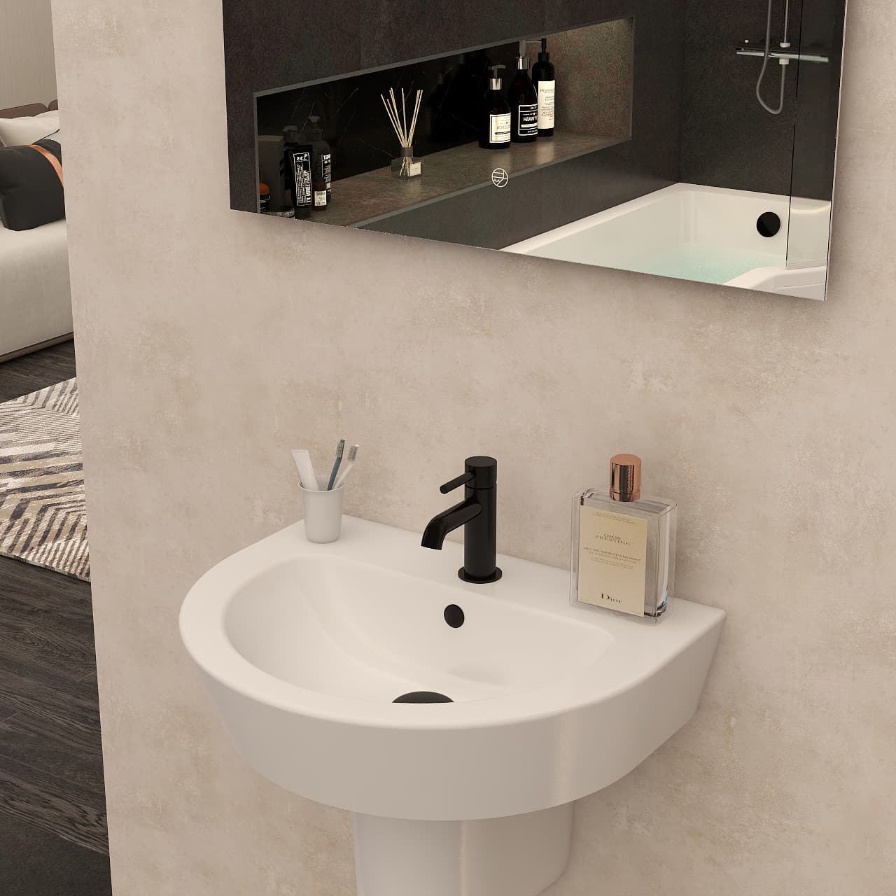Plastic basin overflow cover in matt black view 2