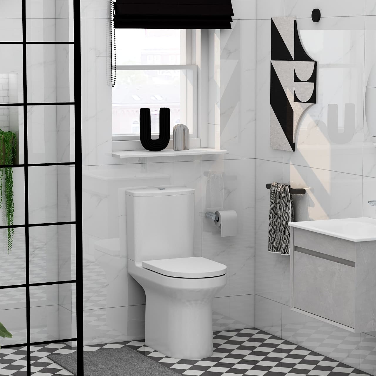 Alma Rimless comfort height, open back close coupled pan &amp; cistern (pan height 450mm) view 2