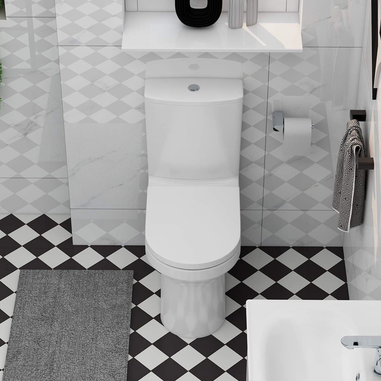 Alma Rimless comfort height, open back close coupled pan &amp; cistern (pan height 450mm) view 3