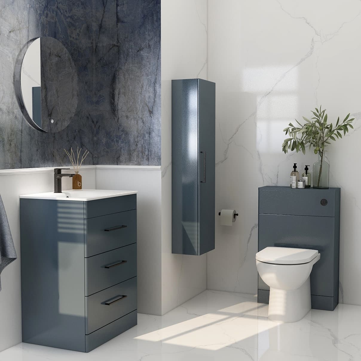Single door wall storage unit in steel blue view 2