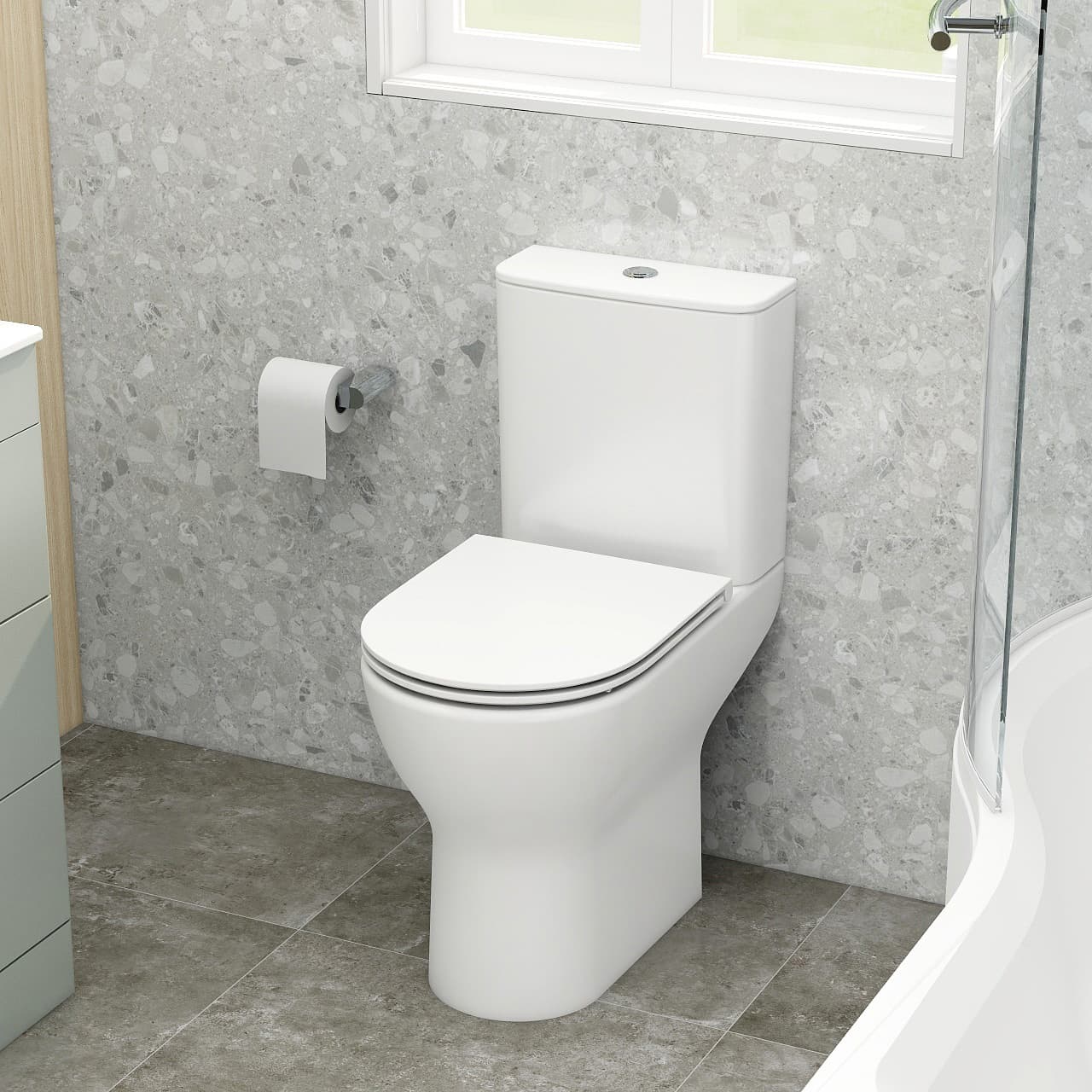 Ronda comfort height close coupled open back pan &amp; cistern view 2