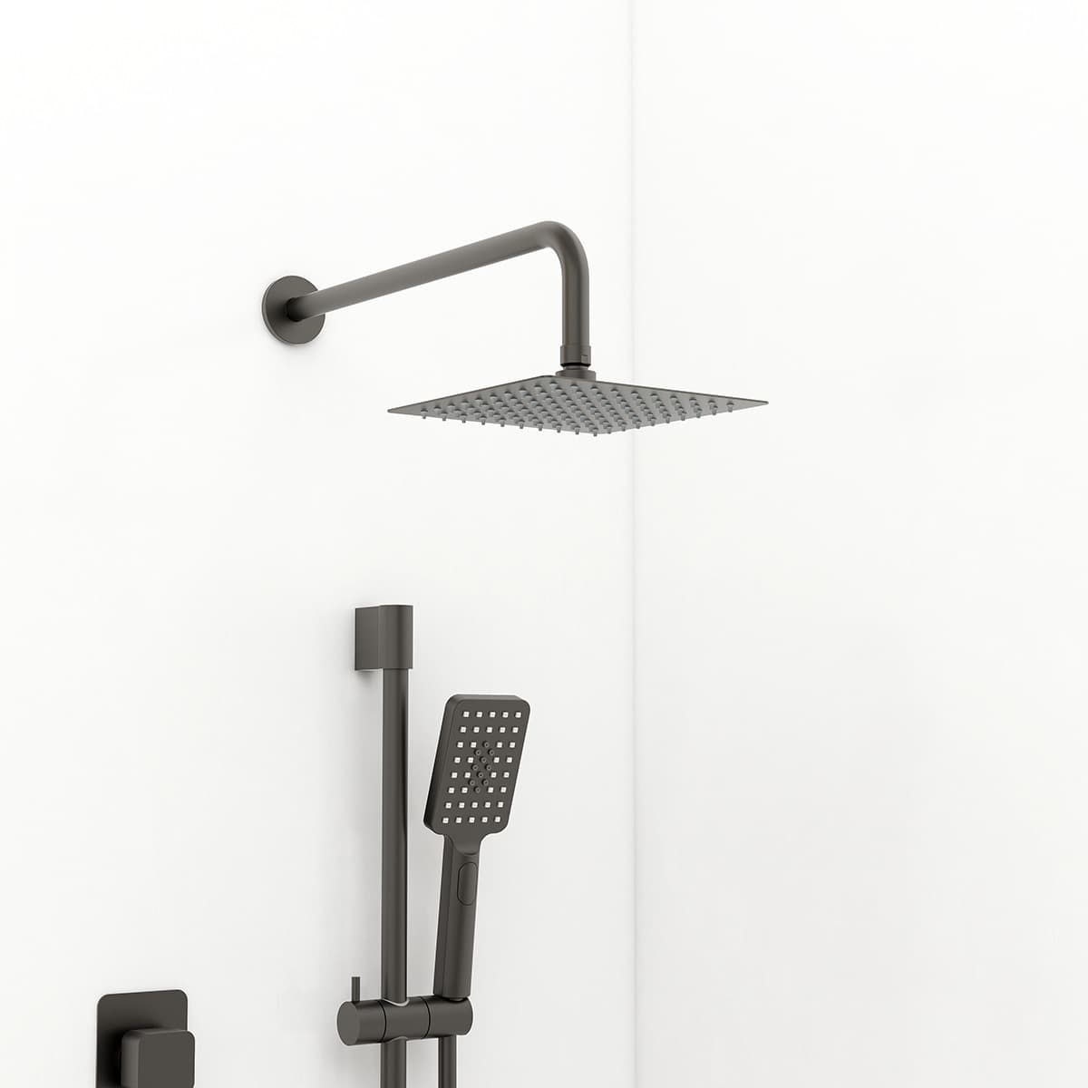 slimline polished stainless steel square 200mm shower head in Matt Black